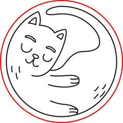 Cute cat. Little kitten. Colored drawing in doodle style. Character for emblem, logo, sticker, kids book. Vector illustration