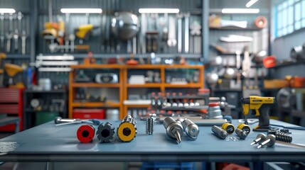 Light industrial equipment, 3D render, workshop setting