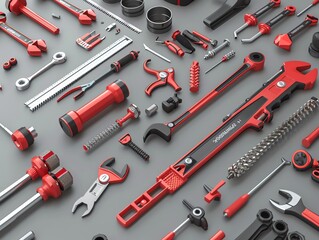 Fototapeta premium Realistic 3D render of light industrial tools, detailed