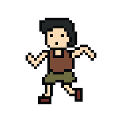 Fototapeta premium Cute pixel cartoon 8bit character man run or running jog cardio lifestyle for decoration life style 8 bit male boy jog marathon exercise png vector.