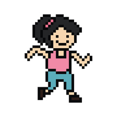 Cute pixel cartoon 8bit character woman lady run or running jog cardio lifestyle for decoration life style 8 bit female jog marathon exercise png vector.