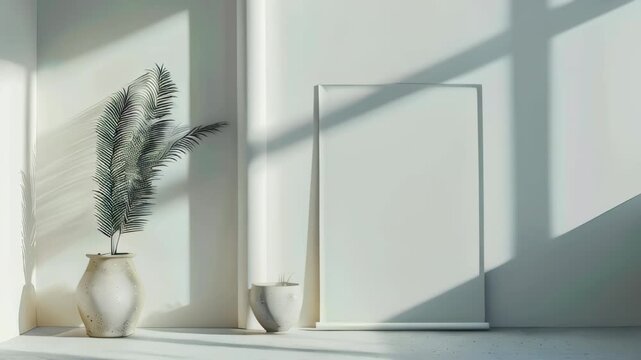 Empty roll-up mockup poster at a trade show booth with customizable space for branding, light background, minimalism. Roll up mockup poster