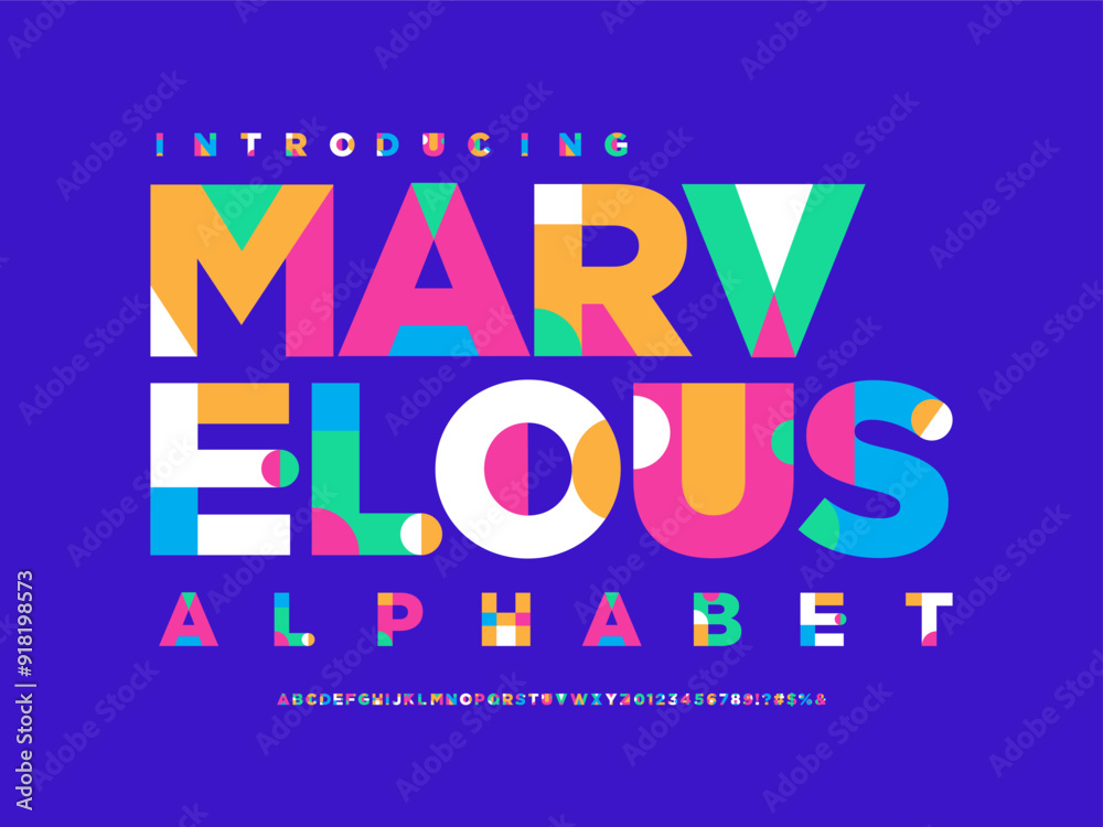 Fototapete vector of modern abstract colorful alphabet design uppercase, numbers and symbols