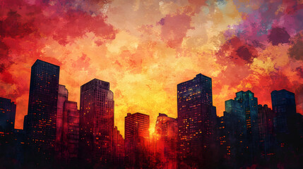 Abstract Urban Space with Floating Structures and Radiant Colors -