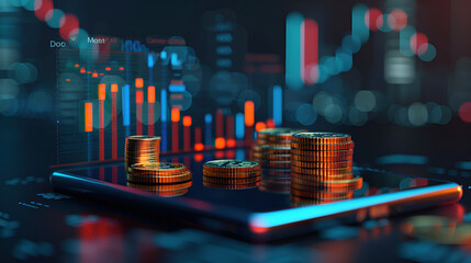 Holographic background showing future investment with digital currency.