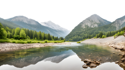 Serene mountain river isolated on transparent background
