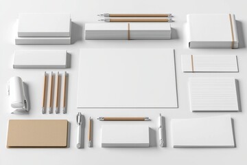 Realistic blank stationery set mockup isolated created with generative ai