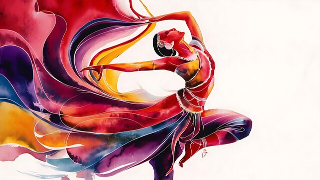 young women dancing indian classical dance illustration 