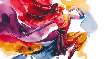 young women dancing indian classical dance illustration 