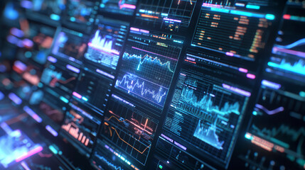 Obraz premium digital business financial transactions information data floating holograms, online banking data visualization 