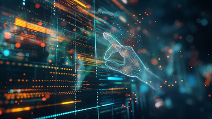 Obraz premium digital business financial transactions information data floating holograms, online banking data visualization 