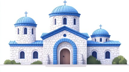 Obraz premium Illustration of a Greek Church with Blue Domes