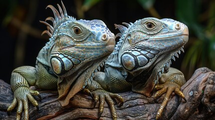 Fototapeta premium Two lizards with different patterns posing for the camera.