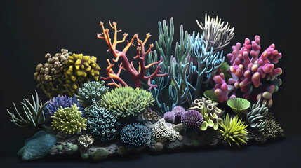 tropical coral reef with various corals