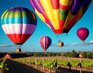 Obraz premium Colorful Hot Air Balloons Over Vineyard