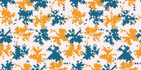 Simple glitch geometric seamless abstract border with playful woven summer color. Bright whimsical gender neutral bold irregular shape textile Cotton effect banner