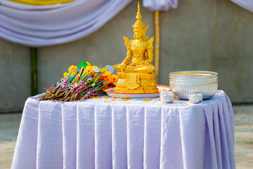 Ancient Thai Buddha statues for worship in Thai temples