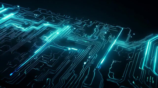 Futuristic Circuit Board with Glowing Blue Lines