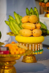 Food or vegetable or fruit offerings for the gods of Thailand culture.