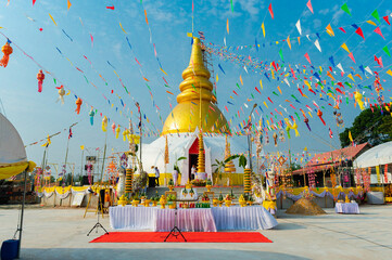 Beautiful view of Boudhanath, Buddha Pisek Ceremony, top of chedi, temple, Thailand