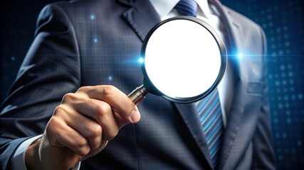 Businessman Holding Magnifying Glass with Blank Space.