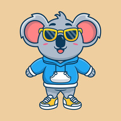 Cute koala wearing hoodie jacket and wearing glasses cartoon animal