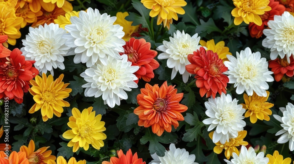 Poster Big white, orange, and yellow mums