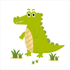 Fototapeta premium vector illustration of a cute crocodile standing on the grass. flat design illustration