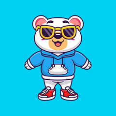 Cute polar bear wearing hoodie jacket and wearing glasses cartoon animal