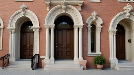 Ornate Entrance with Arched Doorways and Columns | Classic Architectural Detail