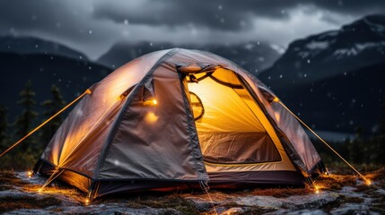 Campsite at Night with a view of Mountain