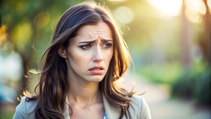 Fototapeta premium Woman with worried expression outdoors.