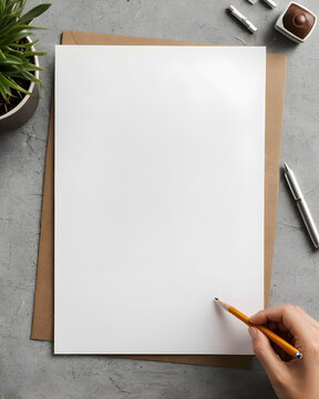 Mockup folio en blanco y mano con un lapiz