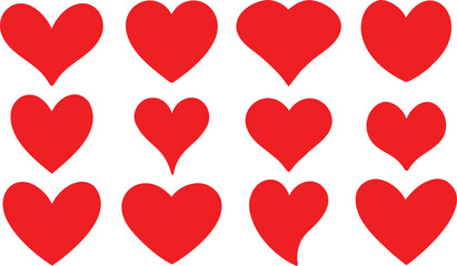 Red heart set. Set red shape heart icon, vector set heart shape, lovers on Valentine's day.