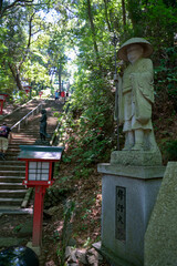 Way to the summit of Mount Takao adorned with hundreds of Red Lanterns along the ascent