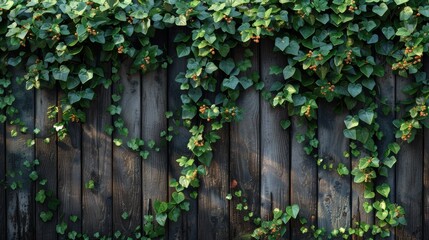 A photorealistic image of a lush green plant pushing through a weathered wooden fence.