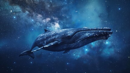 Fototapeta premium Whale swimming under a starry night sky with the Milky Way visible