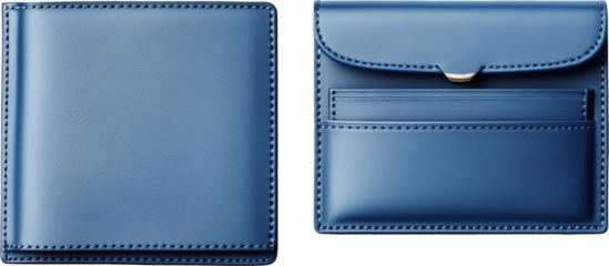 Blue wallet set, flat layout on white background, wallet, leather, business, money, purse