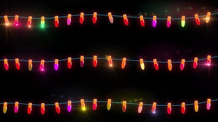 Glowing christmas bulbs decoration and moving up. Winter holiday background - Powered by Adobe