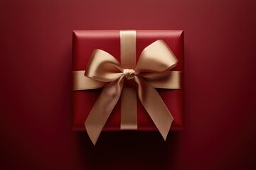 Luxurious Red Gift Box with Gold Ribbon on Matching Fabric