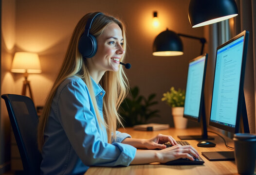 A gorgeous photo of a remote home office worker at a computer
