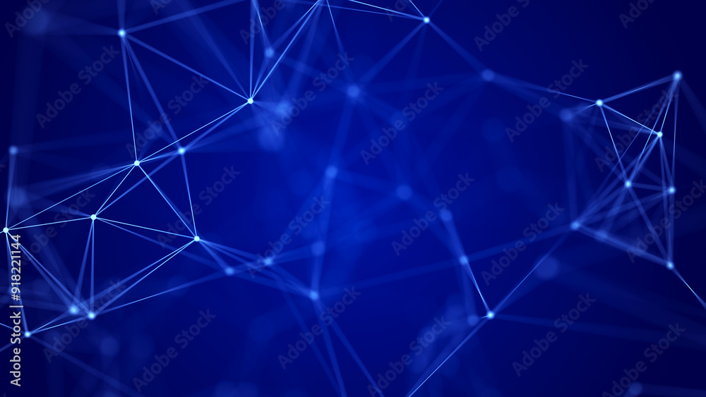 Poster interweaving of dots and lines in cyber space. study, collection and processing of data. business an