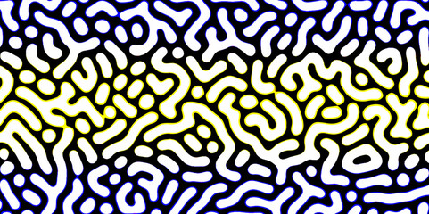 Abstract Turing organic wallpaper with background. Turing reaction diffusion monochrome seamless pattern with chaotic motion. Natural seamless line pattern. Linear design with biological shapes.