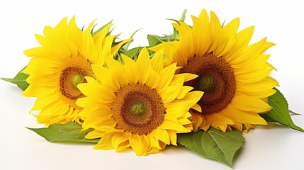 Obraz premium Three Sunflowers on a White Background