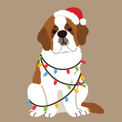 Simple and adorable Christmas illustration of Saint Bernard sitting