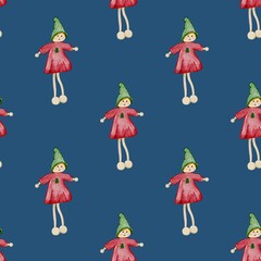 Seamless Christmas pattern with dolls 