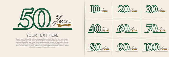 Naklejka premium anniversary logotype set vector, green line color for special day celebration