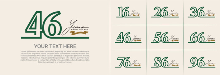 anniversary logotype set vector, green line color for special day celebration