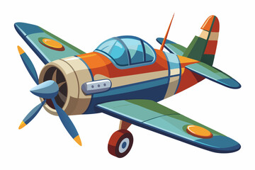 Cartoon Illustration of a Vintage Propeller Plane