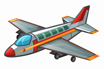 Cartoon illustration of a small private airplane with red, orange, and grey colors